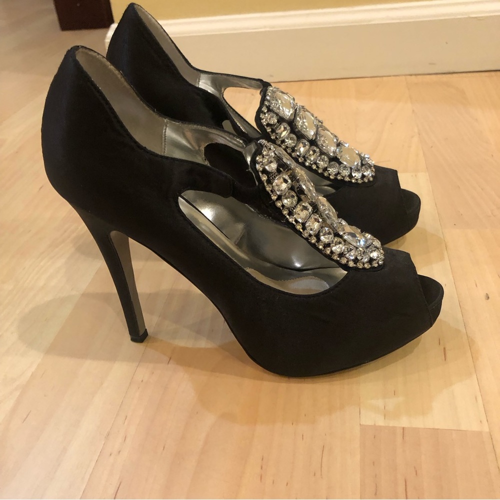 Black Rhinestone Peep-toe Heels